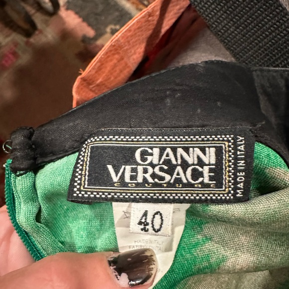 Versace dress gorgeous, print with leather shoulders sz 40 - Picture 4 of 5